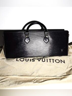 Louis Vuitton Epi Sac Triangle Black Leather Handbag + Matching Pochette Clés